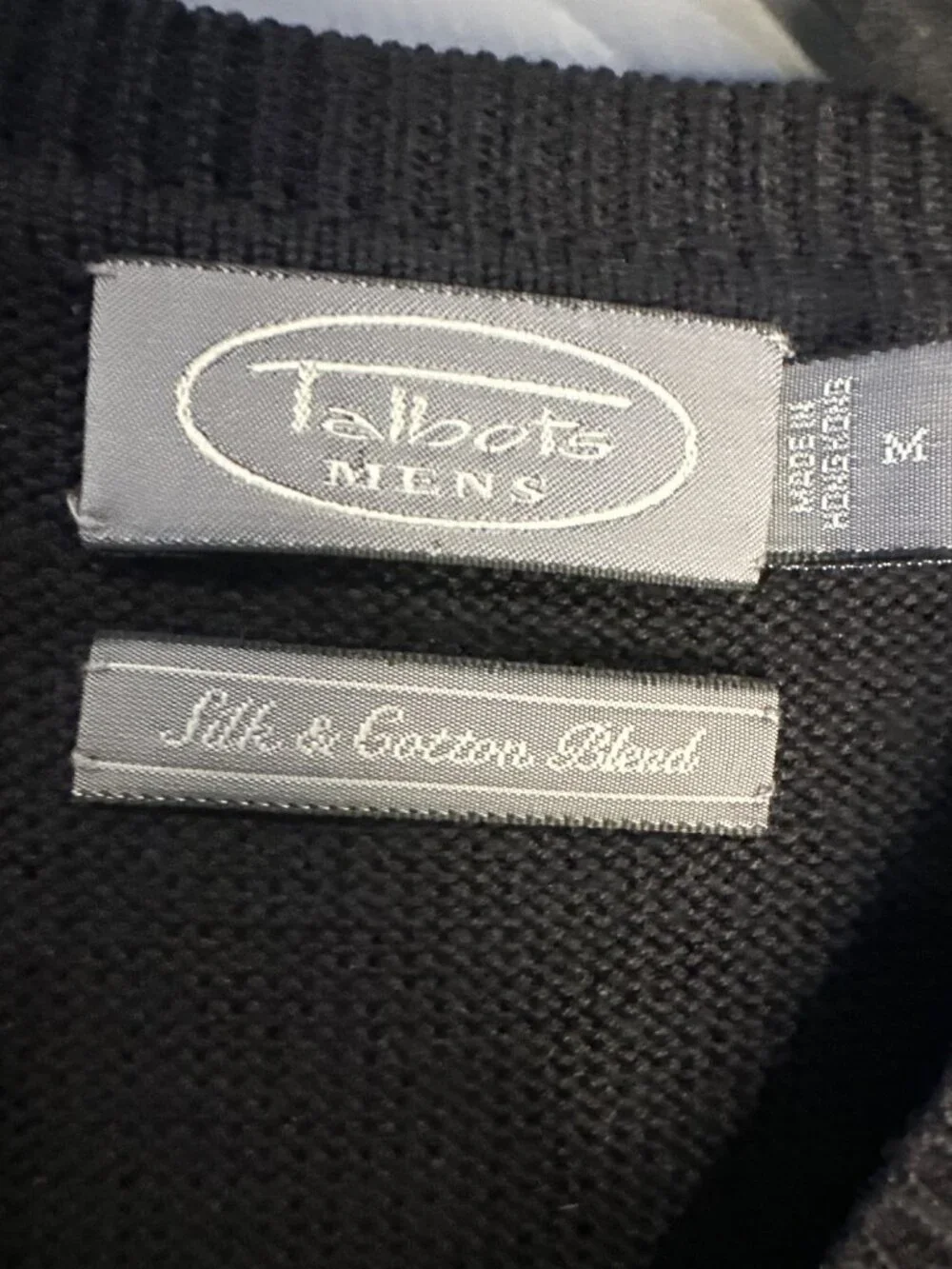 Talbots Mens M Silk Cotton Sweater Vest Black Argyle V Neck Preppy Academia